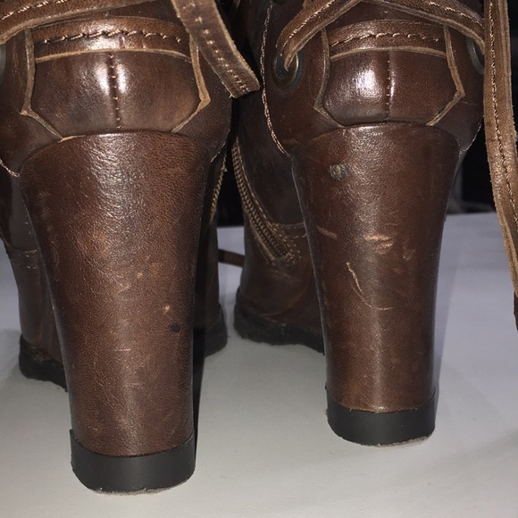 APEPAZZA REAL LEATHER LACED TIE UP WEDGE HEEL NON SKID SOLE Knee-High Boots - Picture 8 of 11